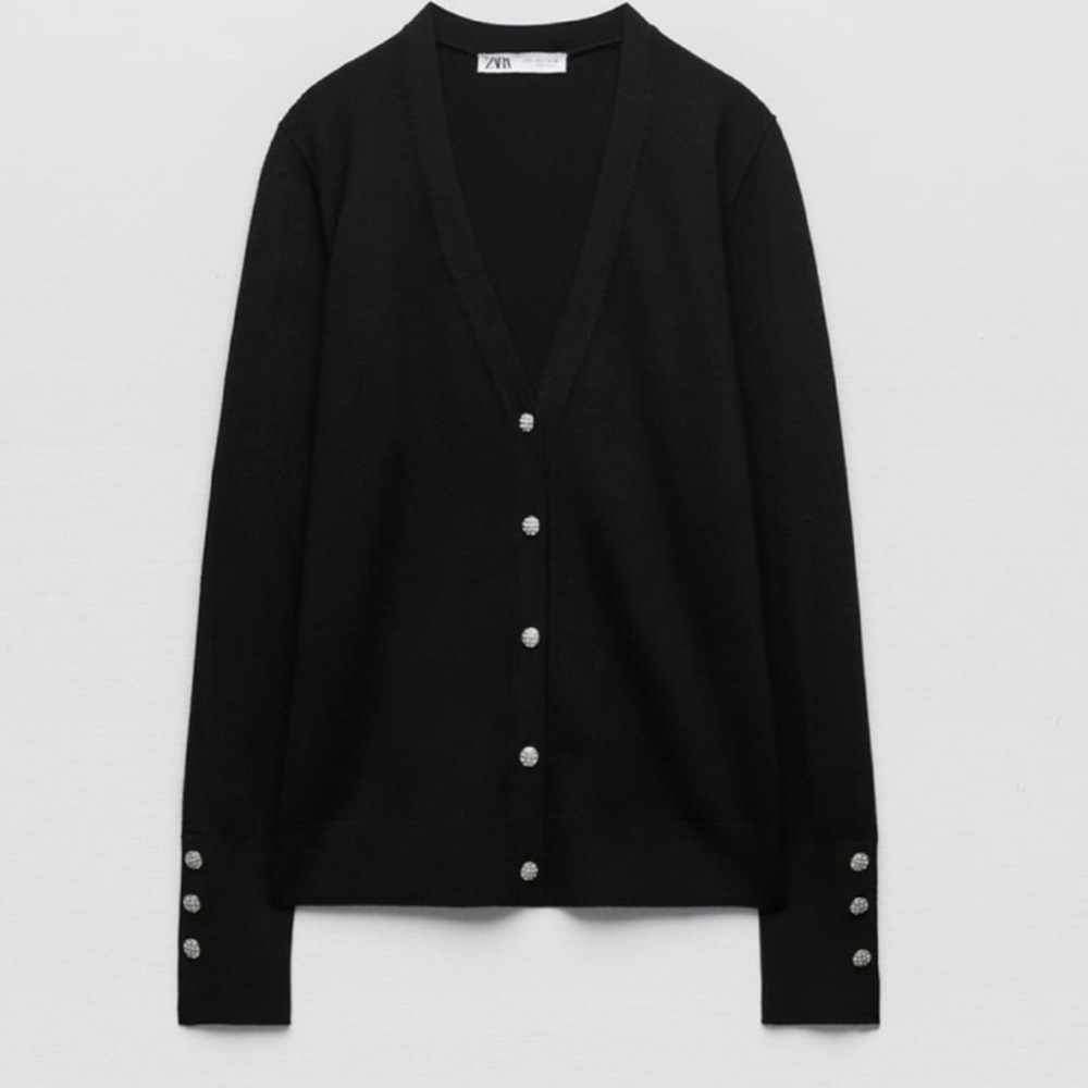 Zara Black Jewel Button V-Neck Cardigan